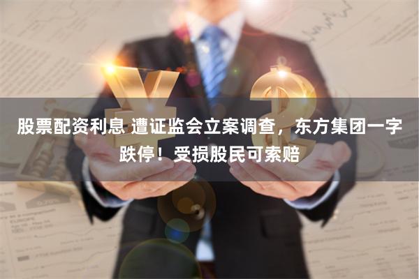 股票配资利息 遭证监会立案调查，东方集团一字跌停！受损股民可索赔